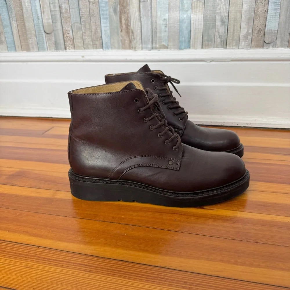 J Crew 10 Lace Up Ankle Field Boots Brown Italian Leather Shoes Platform Sole